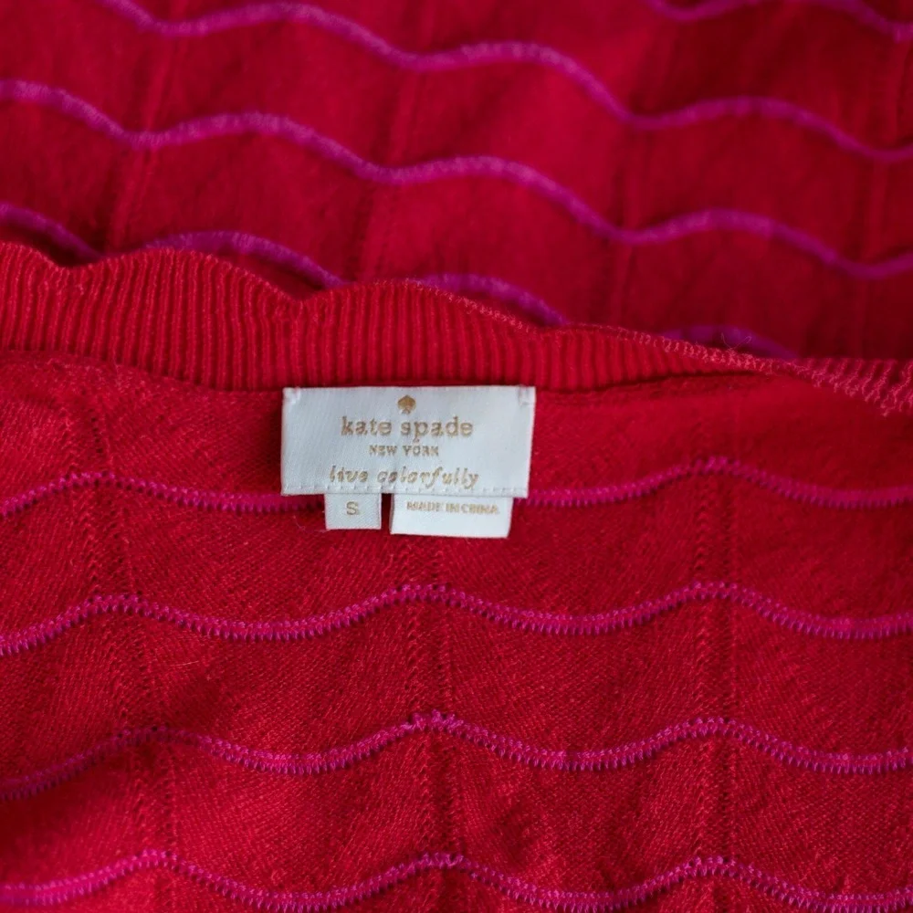 Kate Spade Open Cardigan Womens‎ S Poppy Red Scalloped Trim Preppy Chic